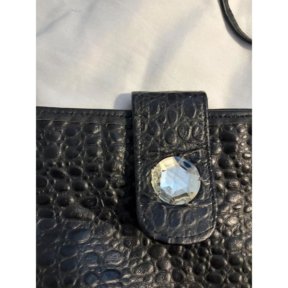 Vintage Black Embossed Pleather Bag Jewel Detail Paisley Lining Esko Zip‎